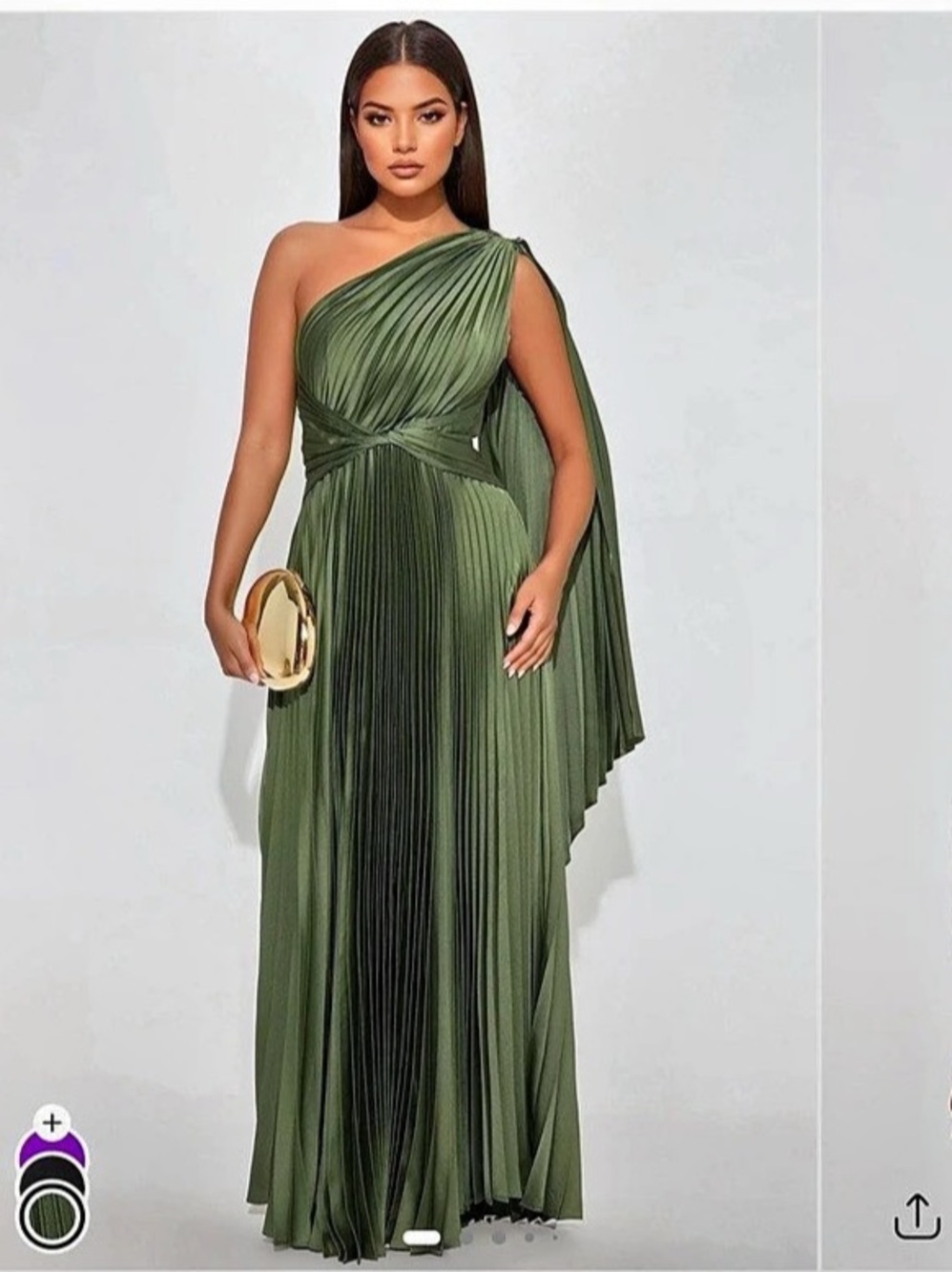 Maxi Dress Pleated One-Shoulder Maxi Dress in Green